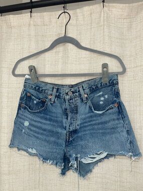 Levi's Distressed Dark Blue Cutoff Denim Shorts